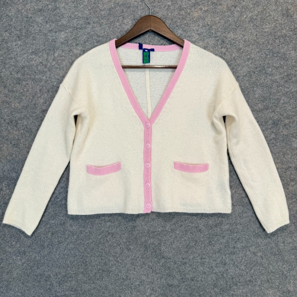 No Name Audrey 100% Cashmere Cardigan Sweater Womens Medium Cream Rose Pink $422